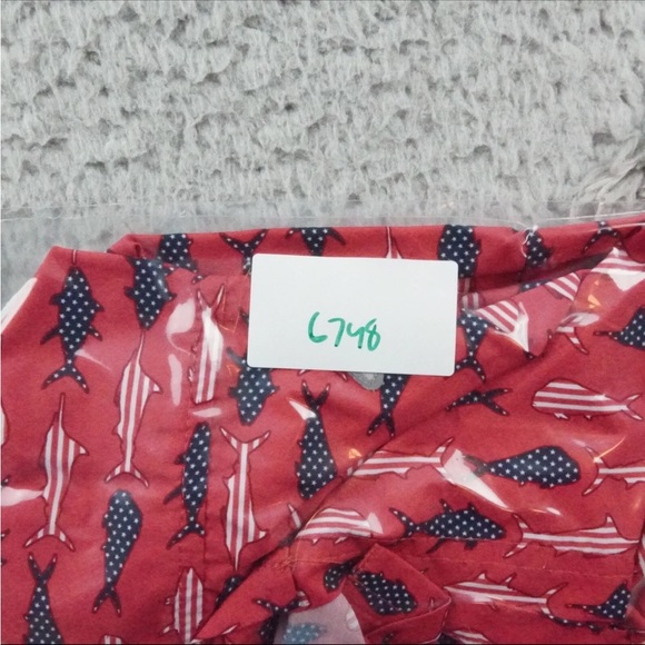 Columbia PFG Button Up Shirt Mens Large Red USA flag Fish Print Vented Fishing - Picture 12 of 12